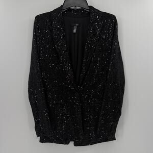 Aqua Women's One Button Full Sequin Blazer - Black - Small - NWT